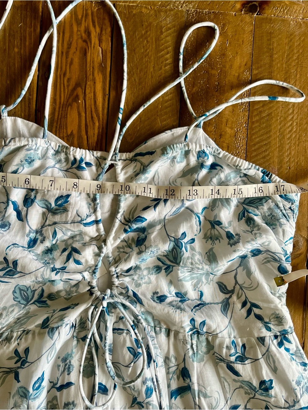 Joie Floral Cottagecore Prairie Maxi Dress Blue White Spaghetti Straps US 12 - Picture 10 of 16